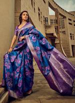 Satin Blue Festival Wear Brasso Saree